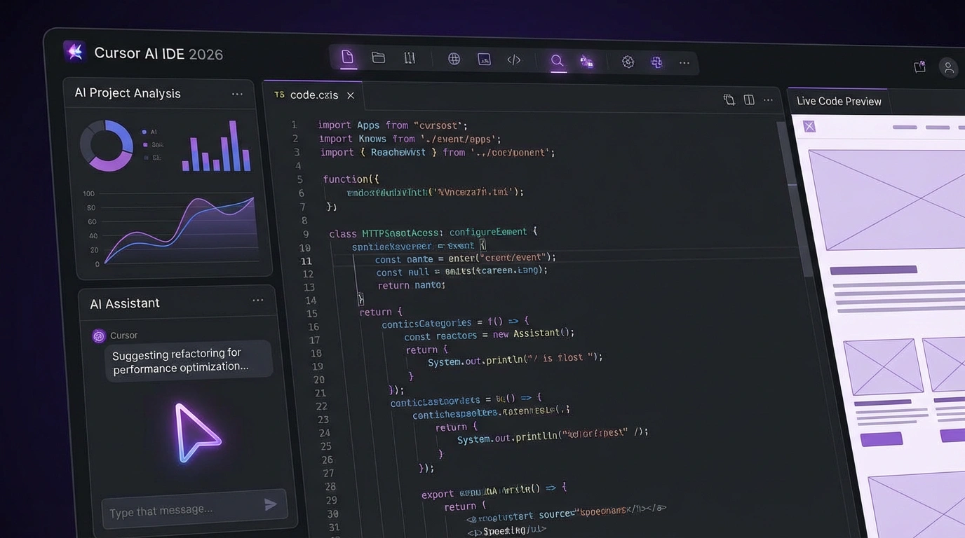 Cursor IDE с AI - написание кода с нейросетью. Интерфейс Cursor IDE со встроенным AI, анализ целого проекта, AI-powered редактор кода
