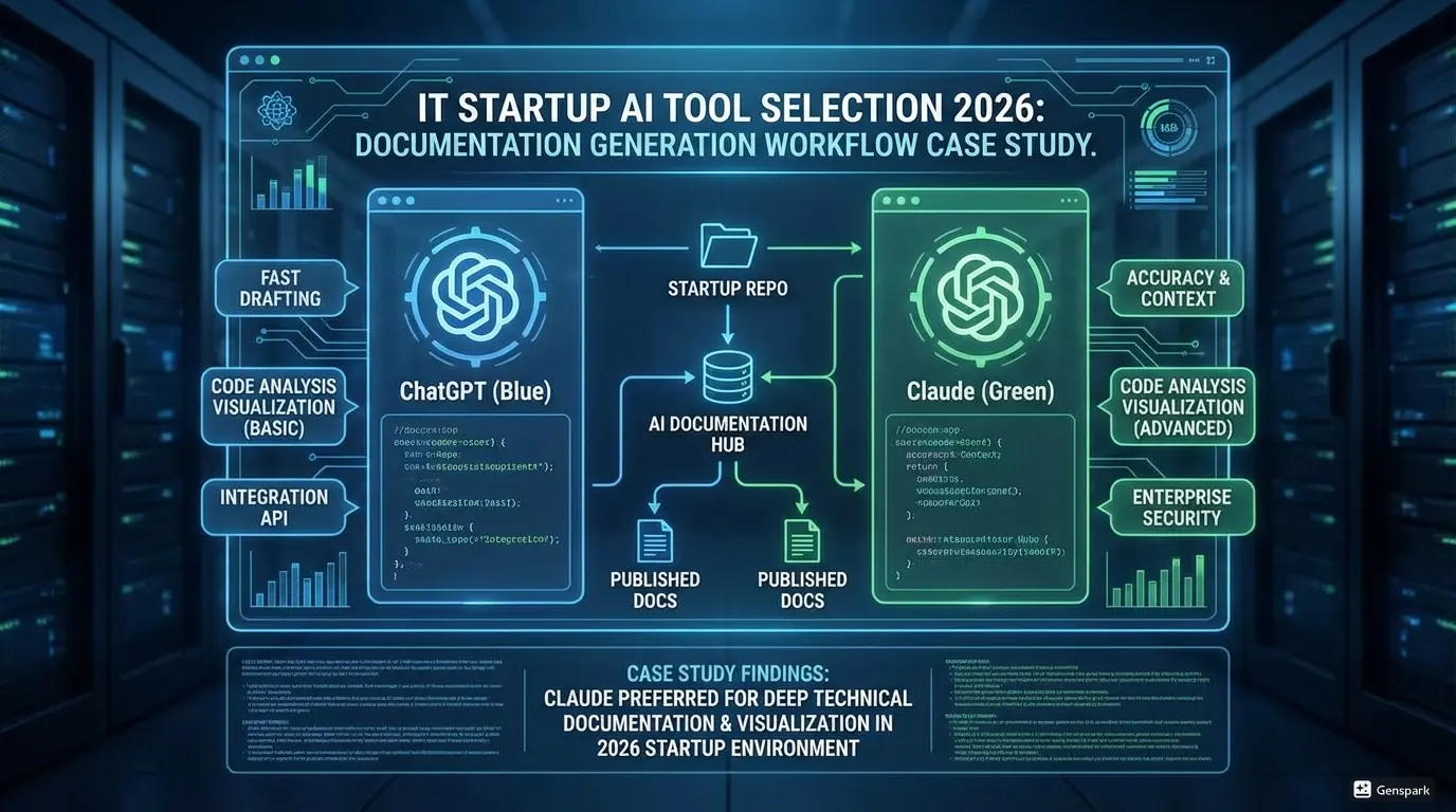 Кейс выбора AI инструмента IT-стартапом 2026. Рабочий процесс генерации документации, сравнение ChatGPT vs Claude, визуализация анализа кода