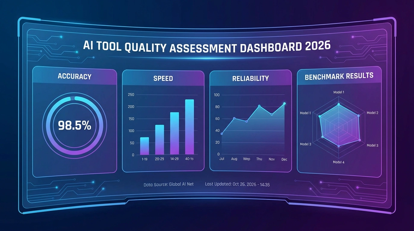 Оценка качества AI инструментов - метрики и тесты. Дашборд с метриками оценки качества AI инструментов: точность, скорость, надежность, результаты бенчмарков