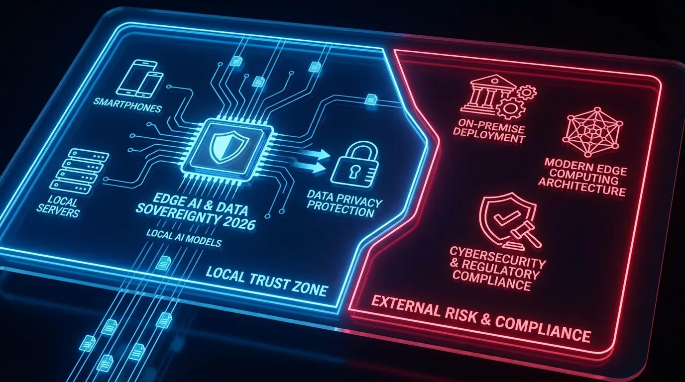 Суверенитет данных и Edge AI 2026 - локальные AI модели на смартфонах и серверах. Защита приватности данных, визуализация развертывания on-premise, кибербезопасность и соответствие регуляциям, современная архитектура edge computing